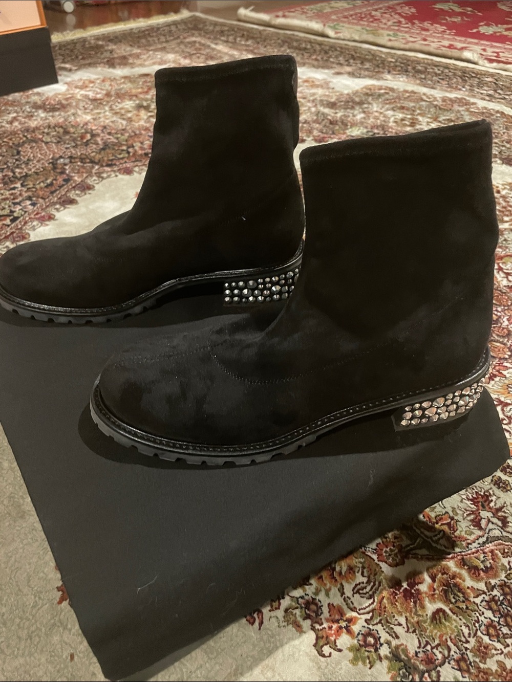 Giuseppe Zanotti Black Suede Ankle Boots with Crystal-Stud Heel